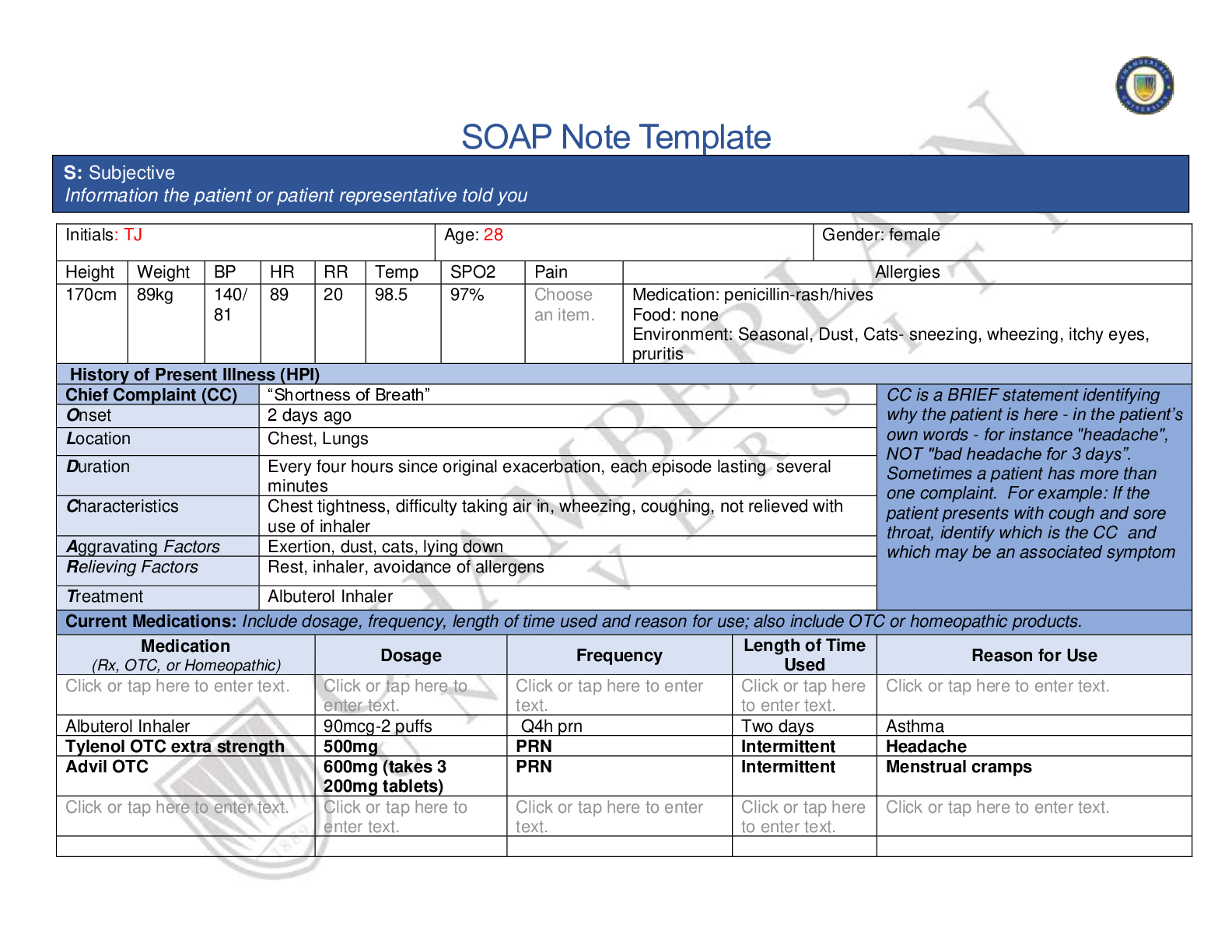 Preview of NR 509 Week 2 Respiratory SOAP Note